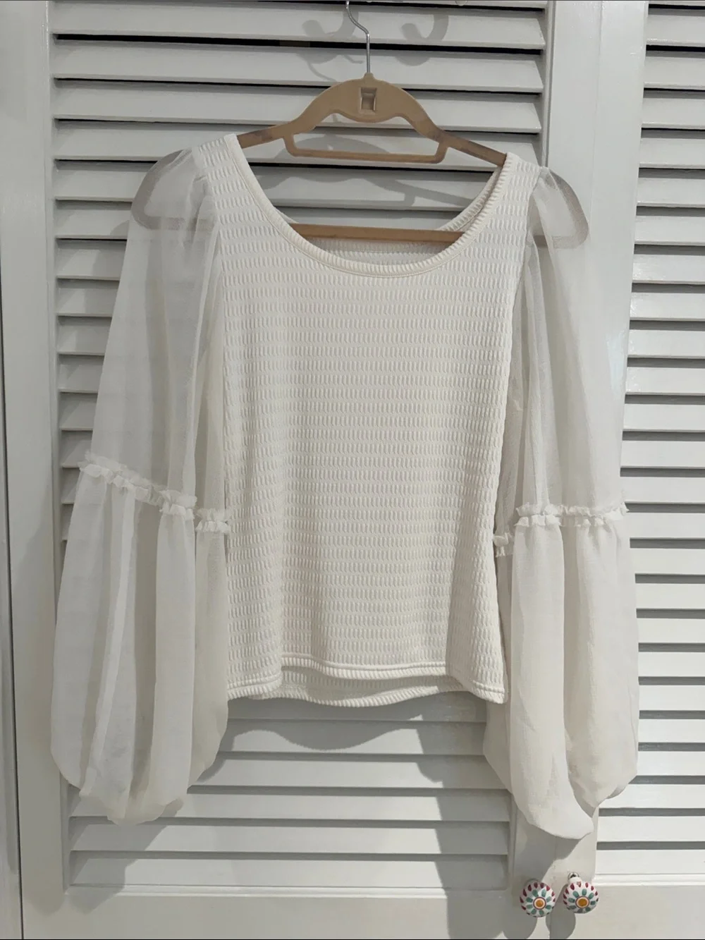 Anthropologie Ivory Puff-Sleeve Knit Blouse